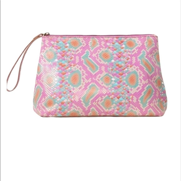 Anthropologie Merritt Snake-Printed Wristlet Pink - Picture 10 of 11